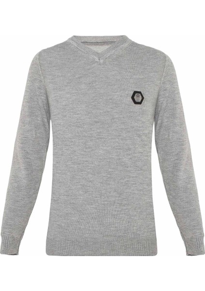 BP102 V Yaka Gri Çocuk Kazak