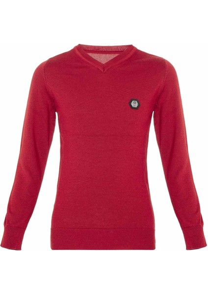 BP102 V Yaka Kırmızı Çocuk Kazak