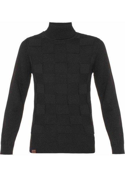 BP101 Balıkçı Yaka Siyah Çocuk Kazak