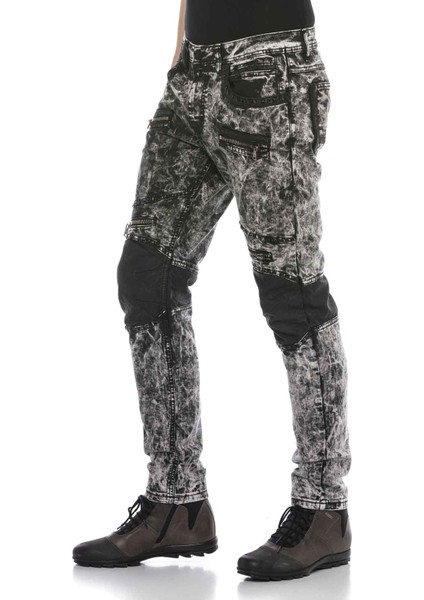 CD568 Batik Yıkama Deri Detay Erkek Kot Pantolon