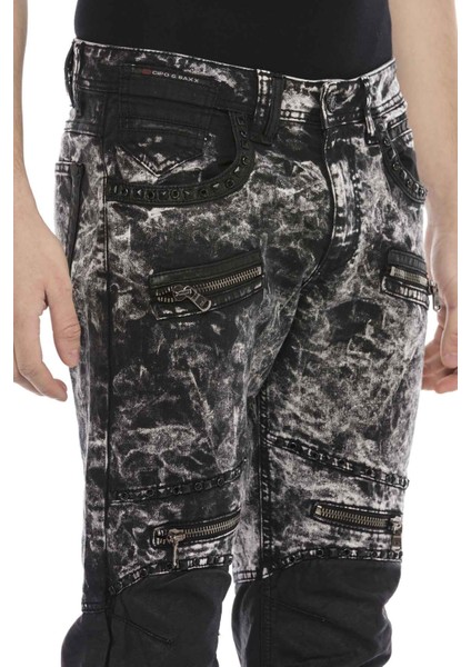 CD568 Batik Yıkama Deri Detay Erkek Kot Pantolon