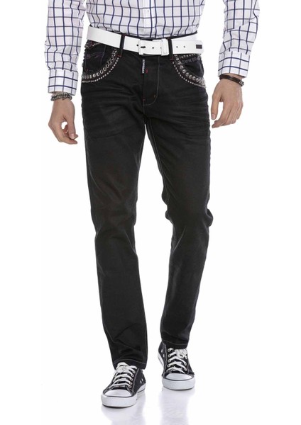 CD663 Nakışlı Işlemeli Erkek Siyah Jeans