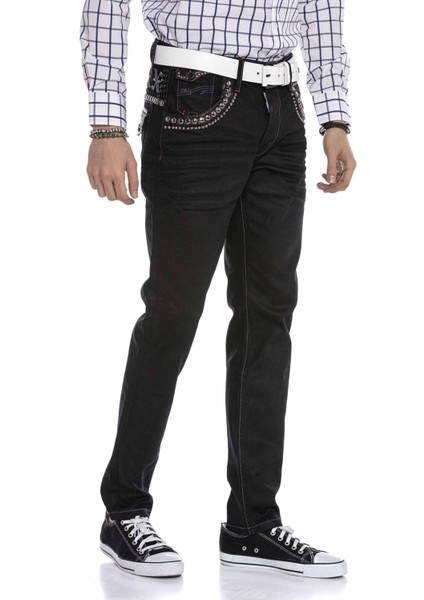 CD663 Nakışlı Işlemeli Erkek Siyah Jeans
