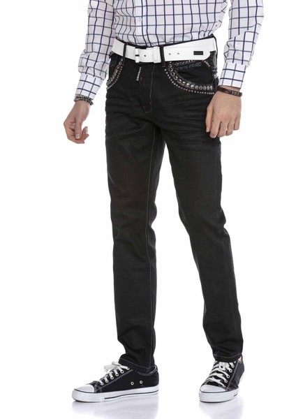 CD663 Nakışlı Işlemeli Erkek Siyah Jeans