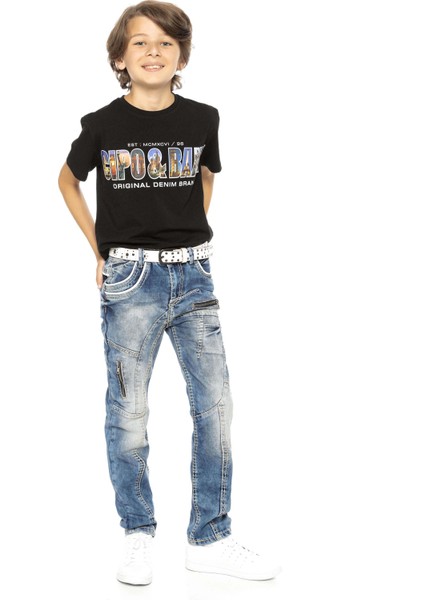 CDK109 Parça Dikişli Rapper Çocuk Kot Pantolon