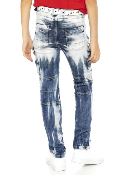 CDK103 Motorcu Tarz Kargo Cep Çocuk Kot Pantolon modelleri