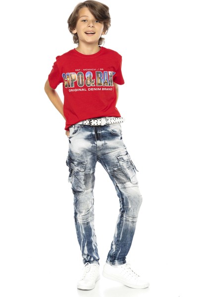 CDK103 Motorcu Tarz Kargo Cep Çocuk Kot Pantolon indirimleri