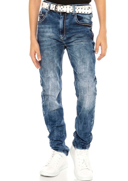 Cipo & Baxx CDK104 Nakışlı Basic Koyu Mavi Erkek Çocuk Jeans