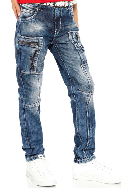 CDK107 Katlı Görünüm Mavi Erkek Çocuk Jeans