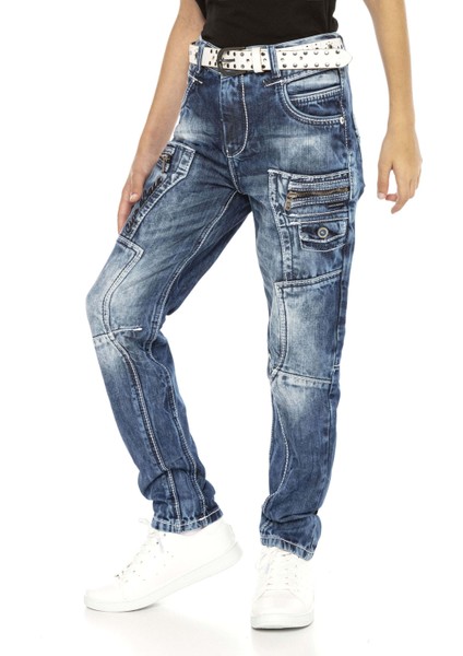 CDK107 Katlı Görünüm Mavi Erkek Çocuk Jeans