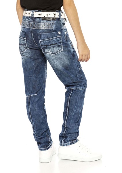 CDK107 Katlı Görünüm Mavi Erkek Çocuk Jeans