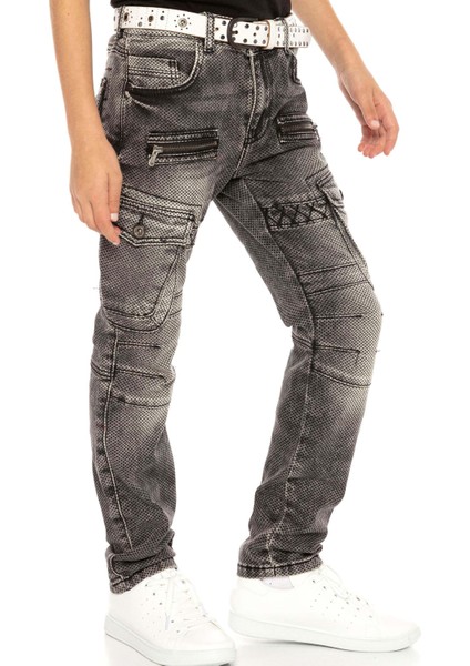 CDK111 Biker Jeans Kargo Cep Siyah Çocuk Pantolon