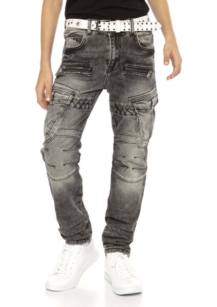 CDK111 Biker Jeans Kargo Cep Siyah Çocuk Pantolon