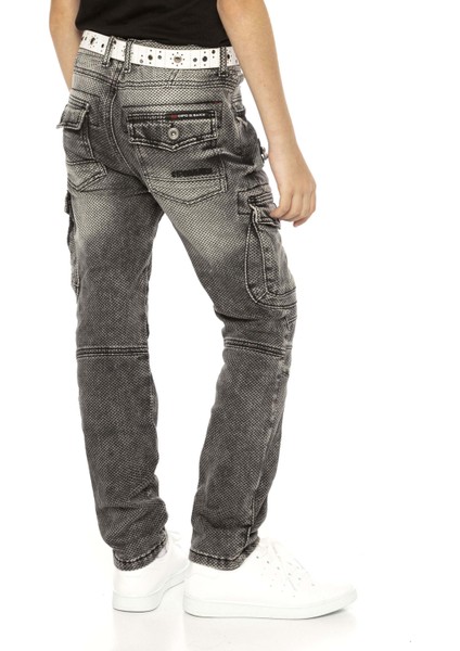 CDK111 Biker Jeans Kargo Cep Siyah Çocuk Pantolon