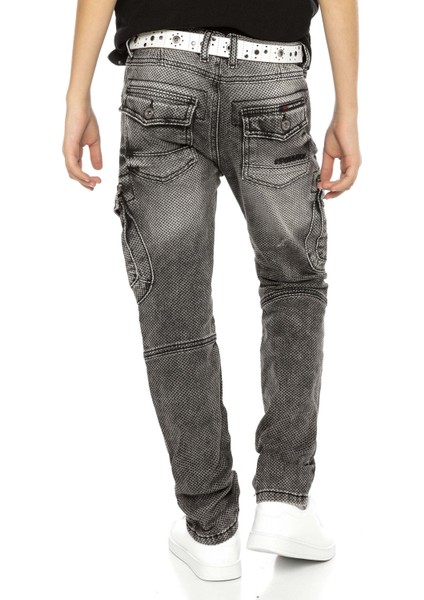 CDK111 Biker Jeans Kargo Cep Siyah Çocuk Pantolon