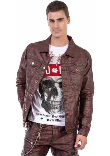 CJ277 Kırmızı Kareli Jeans Ceket fiyatları