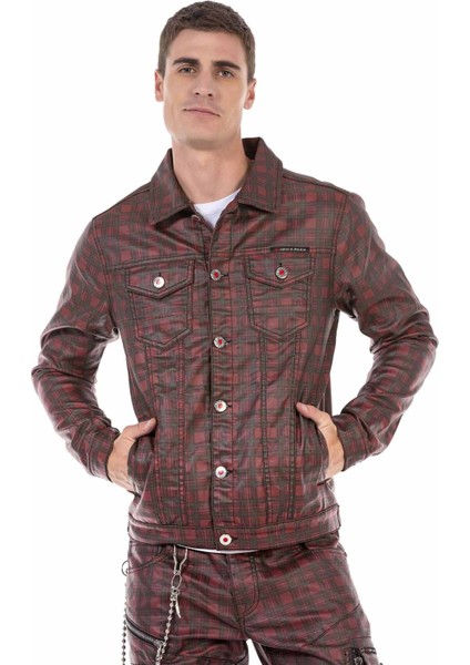 CJ277 Kırmızı Kareli Jeans Ceket modelleri