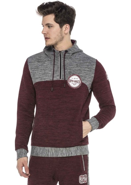 Cipo & Baxx CL372 Kapşonlu Fermuarlı Çizgili Ince Spor Sweatshirt