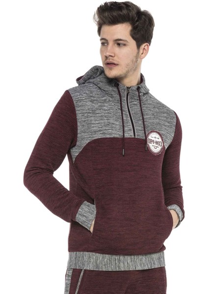 Cipo & Baxx CL372 Kapşonlu Fermuarlı Çizgili Ince Spor Sweatshirt