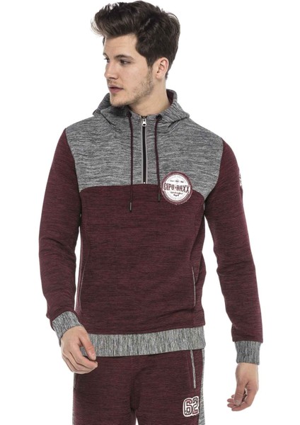 Cipo & Baxx CL372 Kapşonlu Fermuarlı Çizgili Ince Spor Sweatshirt