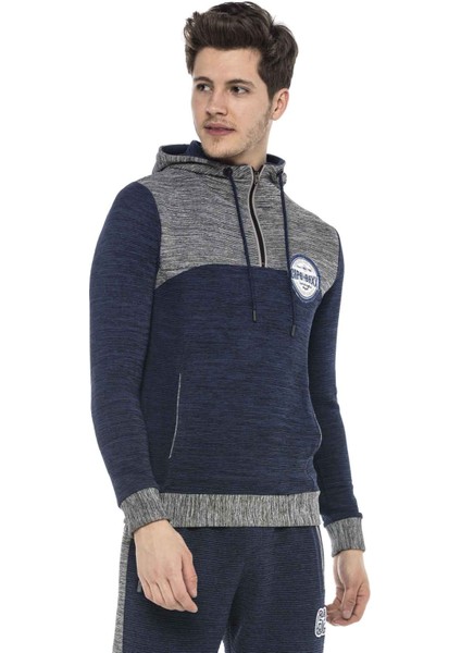 CL372 Kapşonlu Fermuarlı Çizgili Ince Spor Sweatshirt