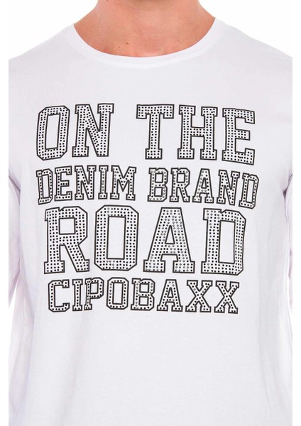 Cipo & Baxx CL379 Parlak Taşlı Baskılı Ince Erkek Sweatshirt