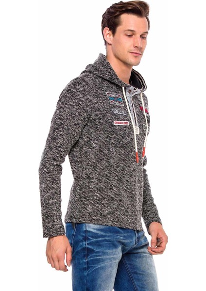 CL359 Düğmeli Kapşonlu Gri Örme Erkek Sweatshirt
