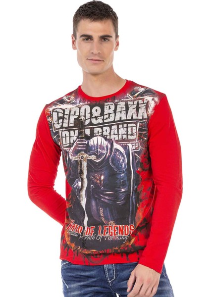 CL452 Taşlı Baskılı Kırmızı Ince Sweatshirt fiyatları