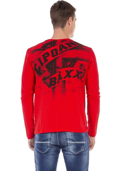 CL452 Taşlı Baskılı Kırmızı Ince Sweatshirt modelleri
