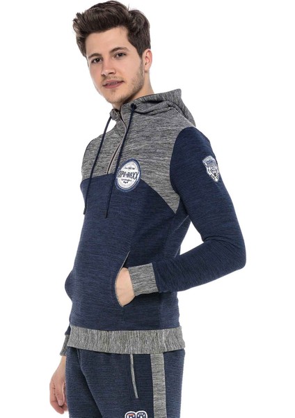 CL372 Kapşonlu Fermuarlı Çizgili Ince Spor Sweatshirt modelleri