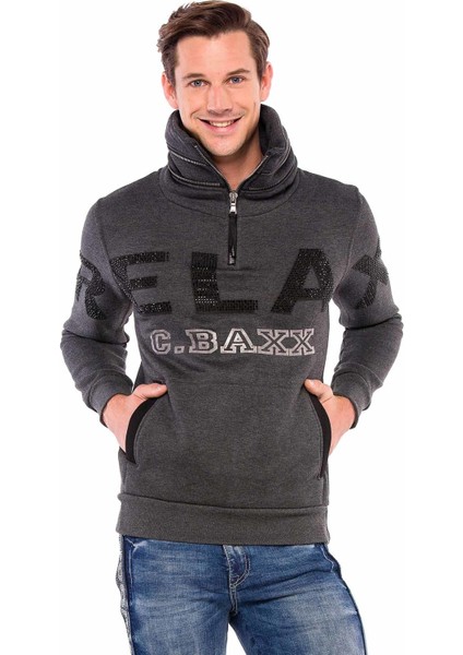 CL385 Taşlı Relax Dik Fermuar Yaka Kalın Sweatshirt fiyatları