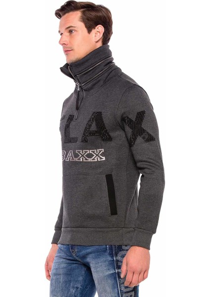 CL385 Taşlı Relax Dik Fermuar Yaka Kalın Sweatshirt modelleri