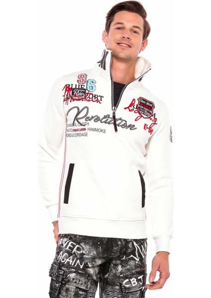CL377 Dik Yaka Fermuar Nakışlı Yazılı Sweatshirt fiyatları