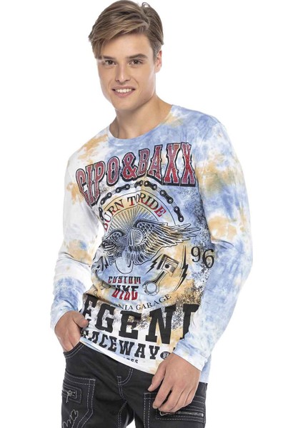 CL410 Karışıkı Renkli Ince Biker Baskılı Erkek Sweatshirt