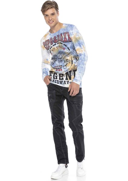 CL410 Karışıkı Renkli Ince Biker Baskılı Erkek Sweatshirt indirimleri