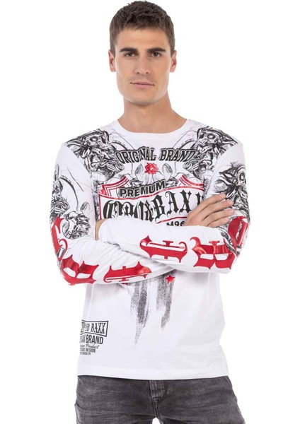 CL450 Parlak Baskılı Ince Beyaz Sweatshirt