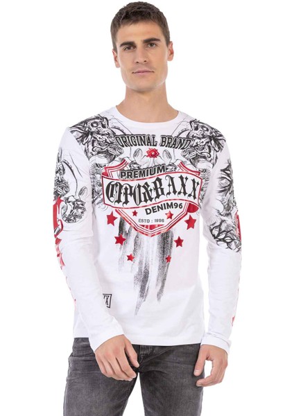 CL450 Parlak Baskılı Ince Beyaz Sweatshirt fiyatları