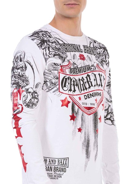 CL450 Parlak Baskılı Ince Beyaz Sweatshirt modelleri