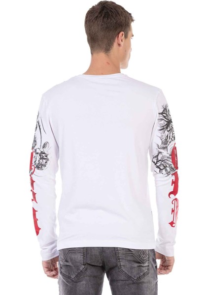CL450 Parlak Baskılı Ince Beyaz Sweatshirt fırsatları