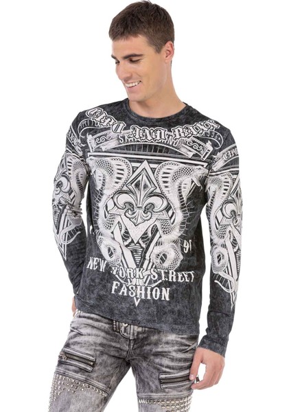 CL449 Siyah Yıkama Baskılı Ince Sweatshirt fiyatları