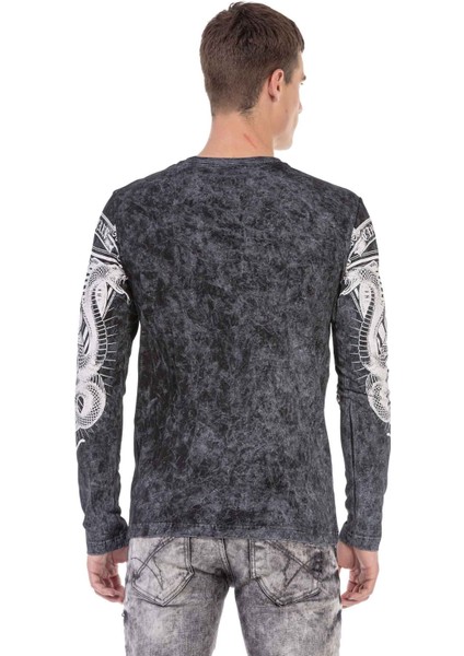 CL449 Siyah Yıkama Baskılı Ince Sweatshirt fırsatları