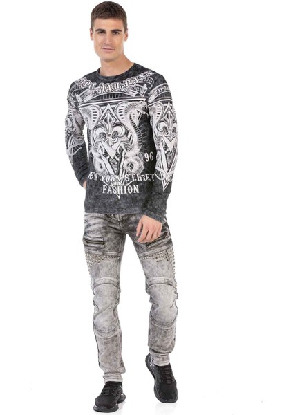 CL449 Siyah Yıkama Baskılı Ince Sweatshirt indirimleri