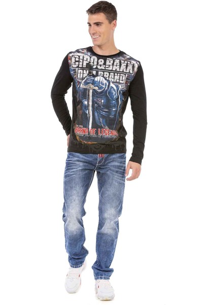 CL452 Taşlı Baskılı Siyah Ince Sweatshirt