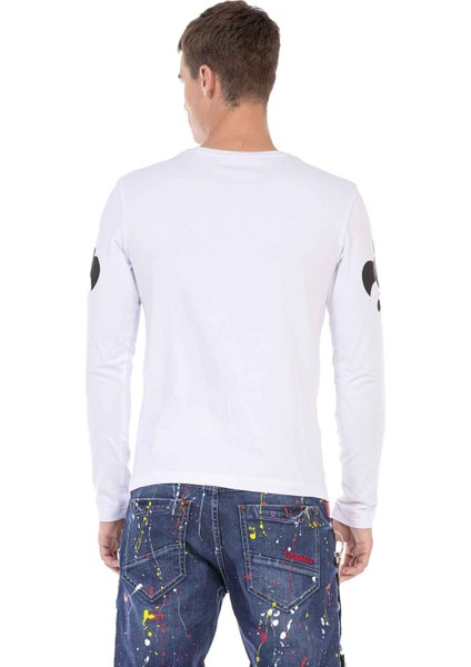 CL454 Taşlı Kurukafa Ince Beyaz Sweatshirt