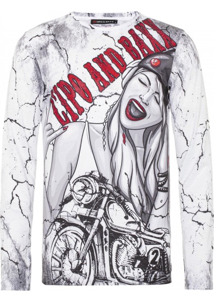 CL467 Biker Baskılı Ince Sweatshirt