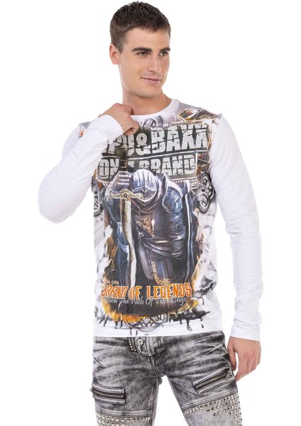CL452 Taşlı Baskılı Beyaz Ince Sweatshirt