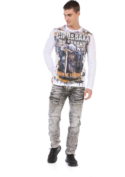 CL452 Taşlı Baskılı Beyaz Ince Sweatshirt fırsatları