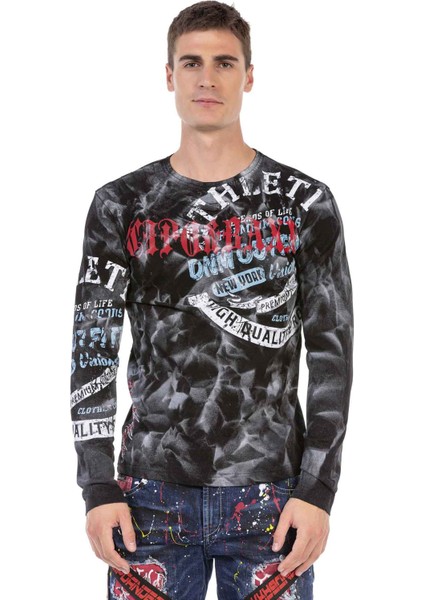 CL453 3 Boyutlu Siyah Erkek Sweatshirt