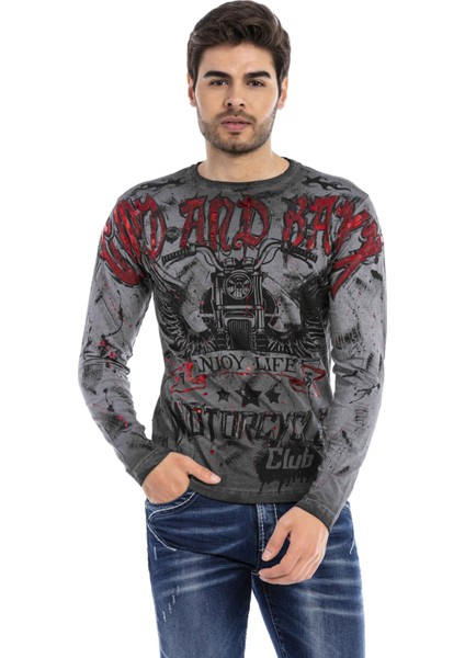 Cipo & Baxx CL455 Boya Baskılı Biker Sweatshirt