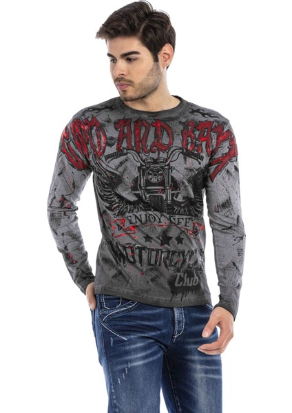 Cipo & Baxx CL455 Boya Baskılı Biker Sweatshirt